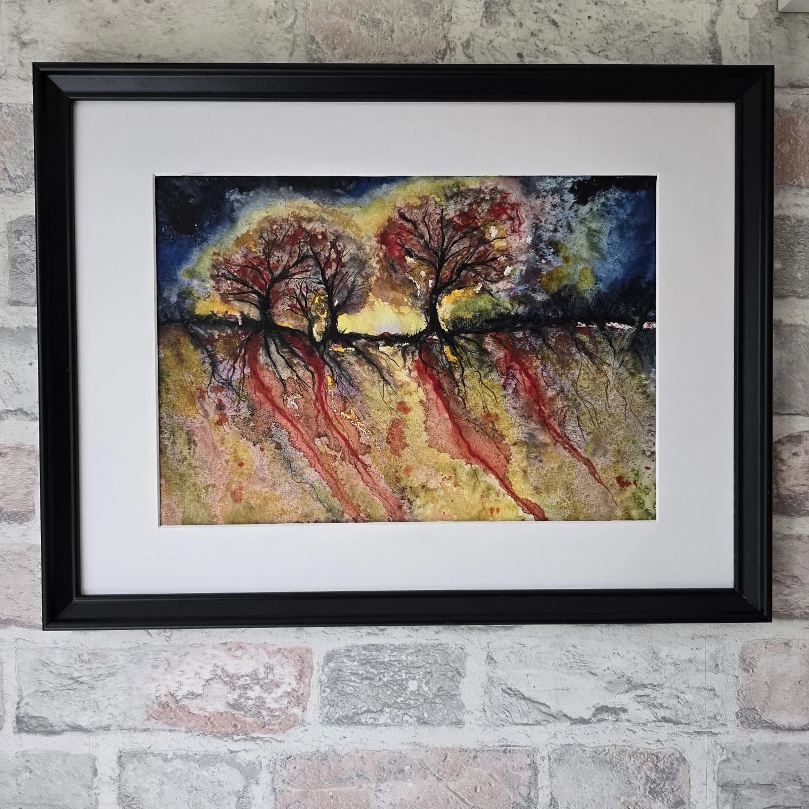 Abstract Watercolour Painting Mystical Woodland Enchanted Forest Framed