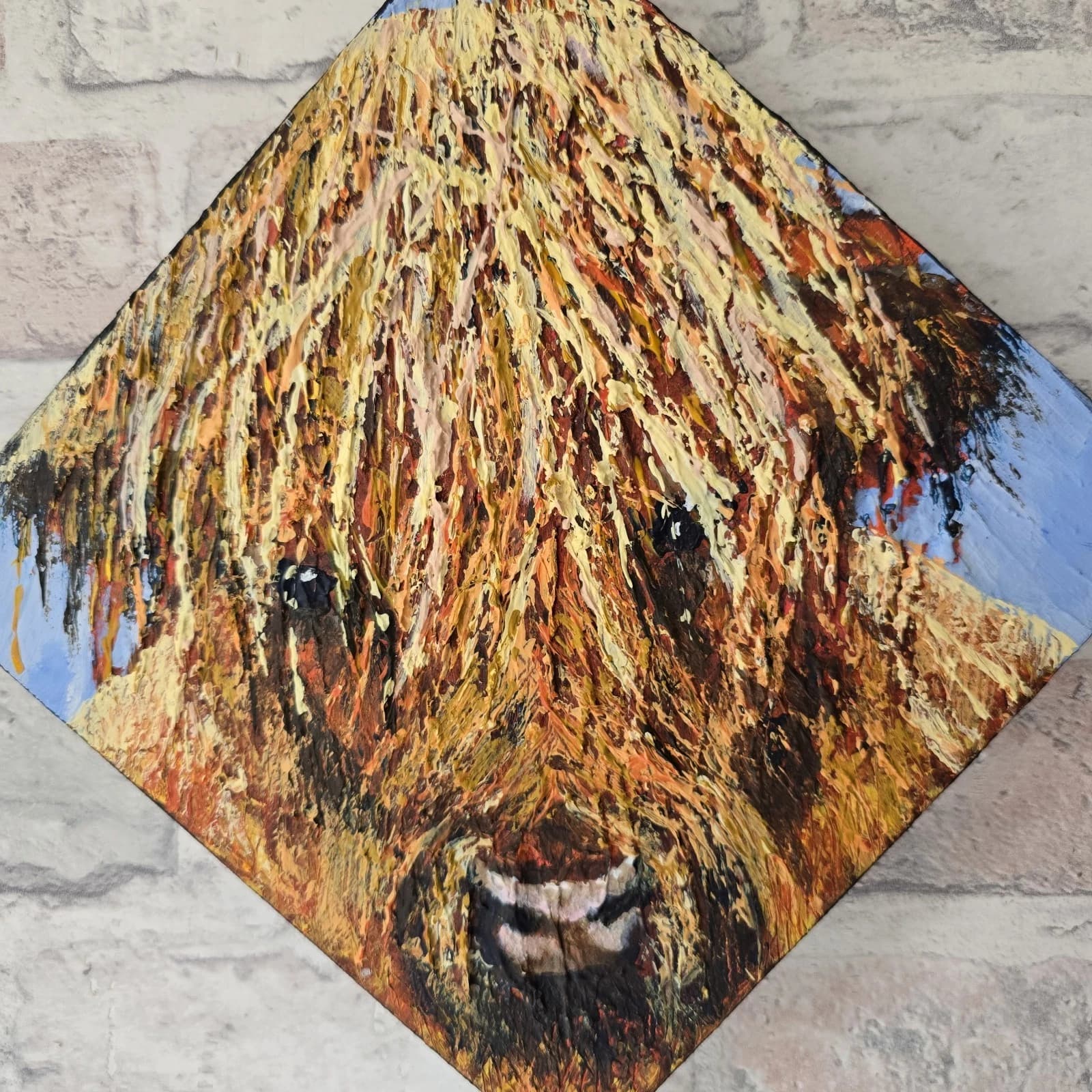 Acrylic Painting Highland Cow Calf Canvas Small Textured Quirky