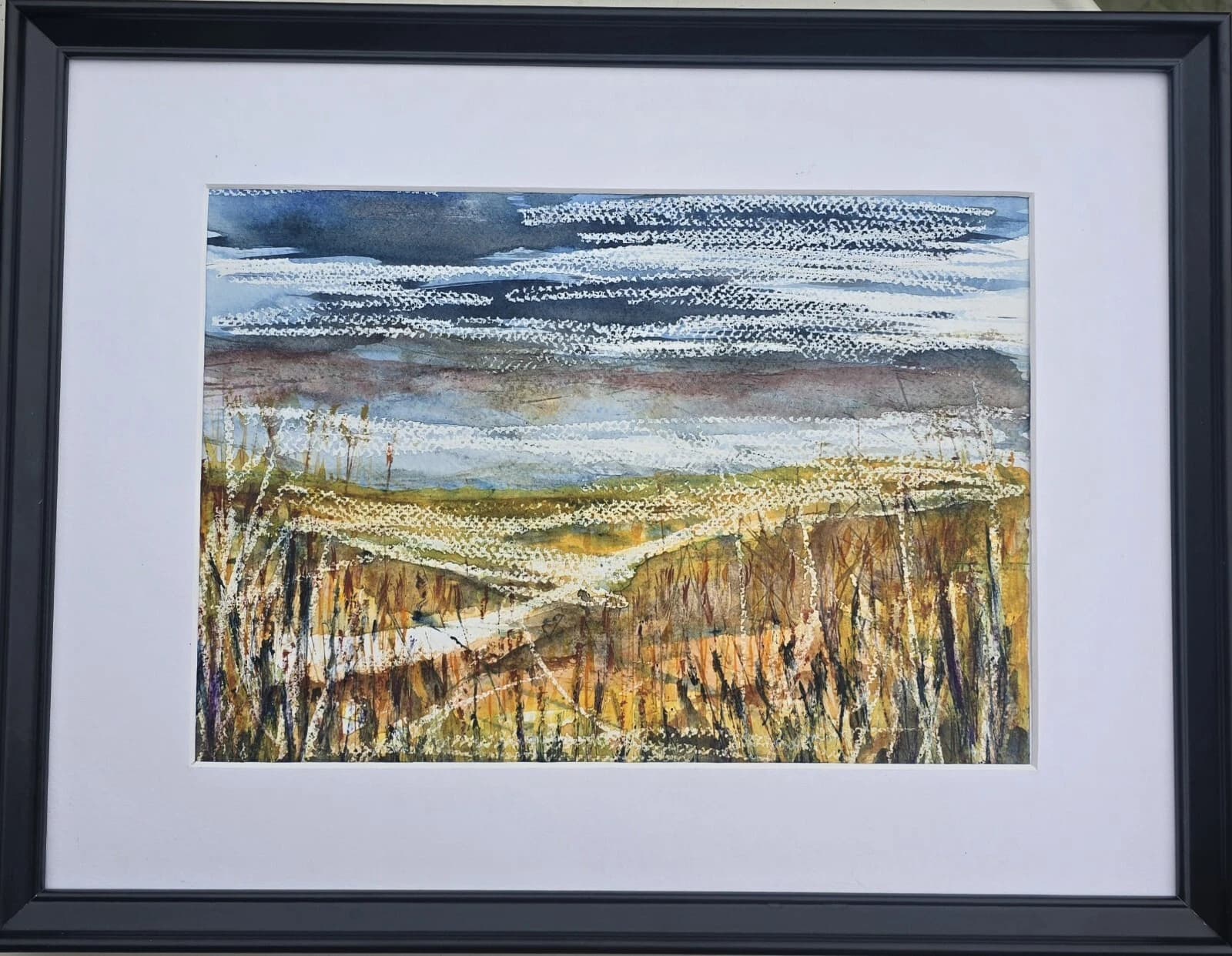 Contemporary Coastal Landscape Watercolour Painting Framed