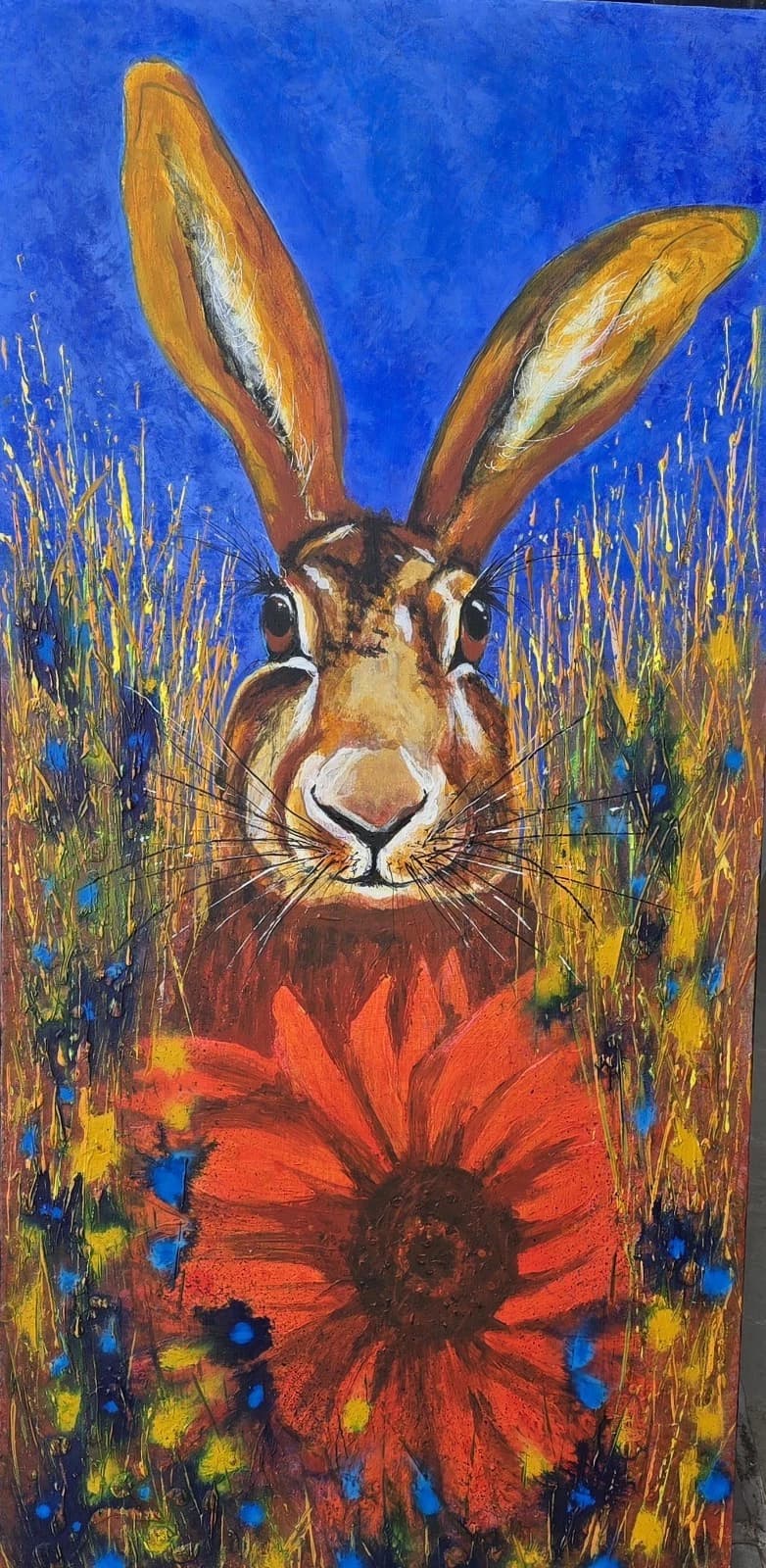Hare/rabbit Flowers Large Acrylic Canvas Painting