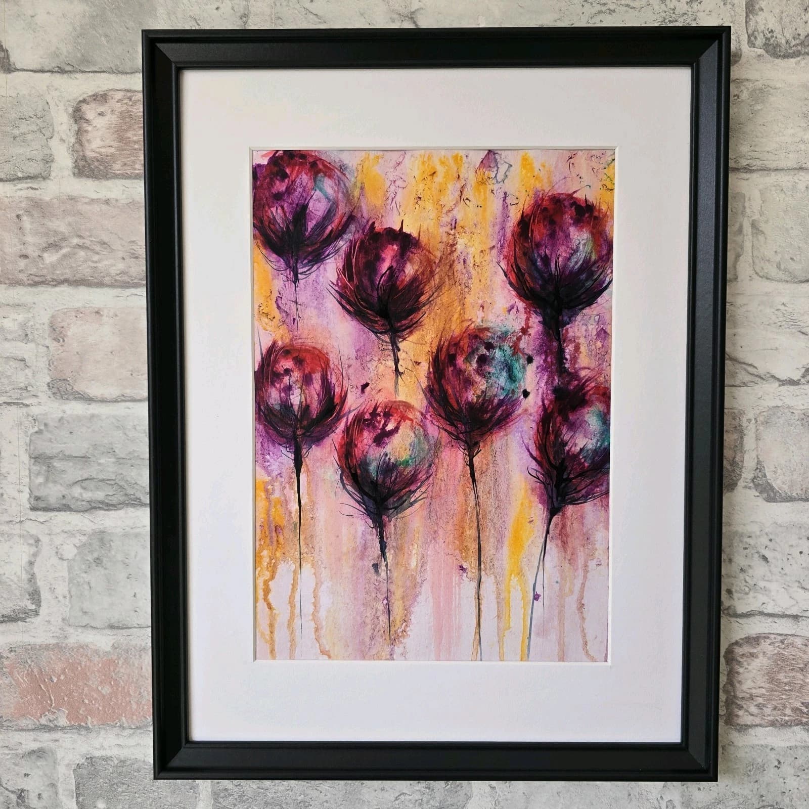 Ink Watercolour Painting Floral Art Flowers Abstract Framed