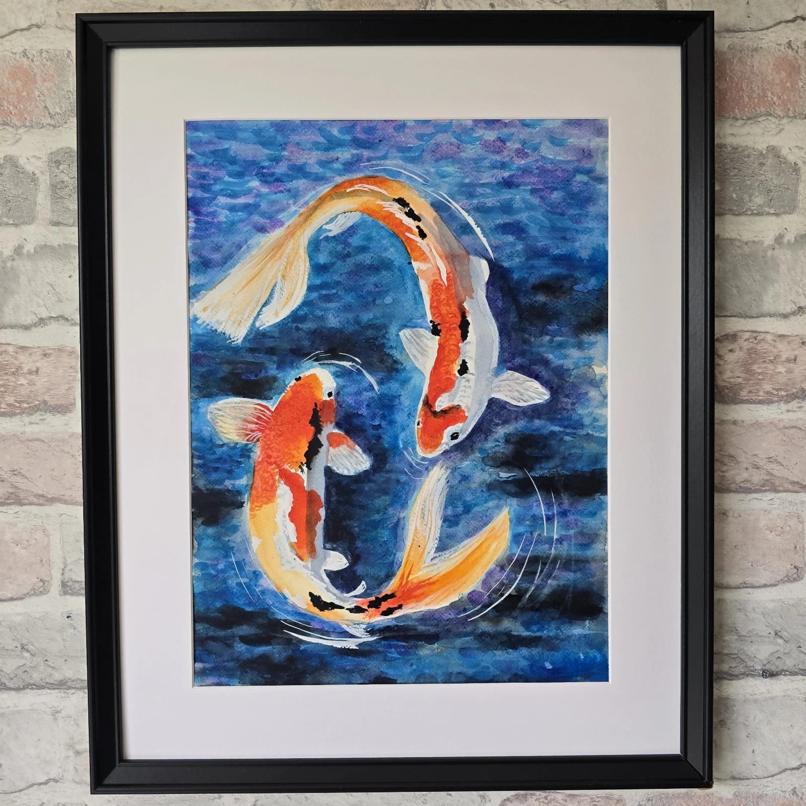 Koi Carp Fish Watercolour/Ink Painting Framed