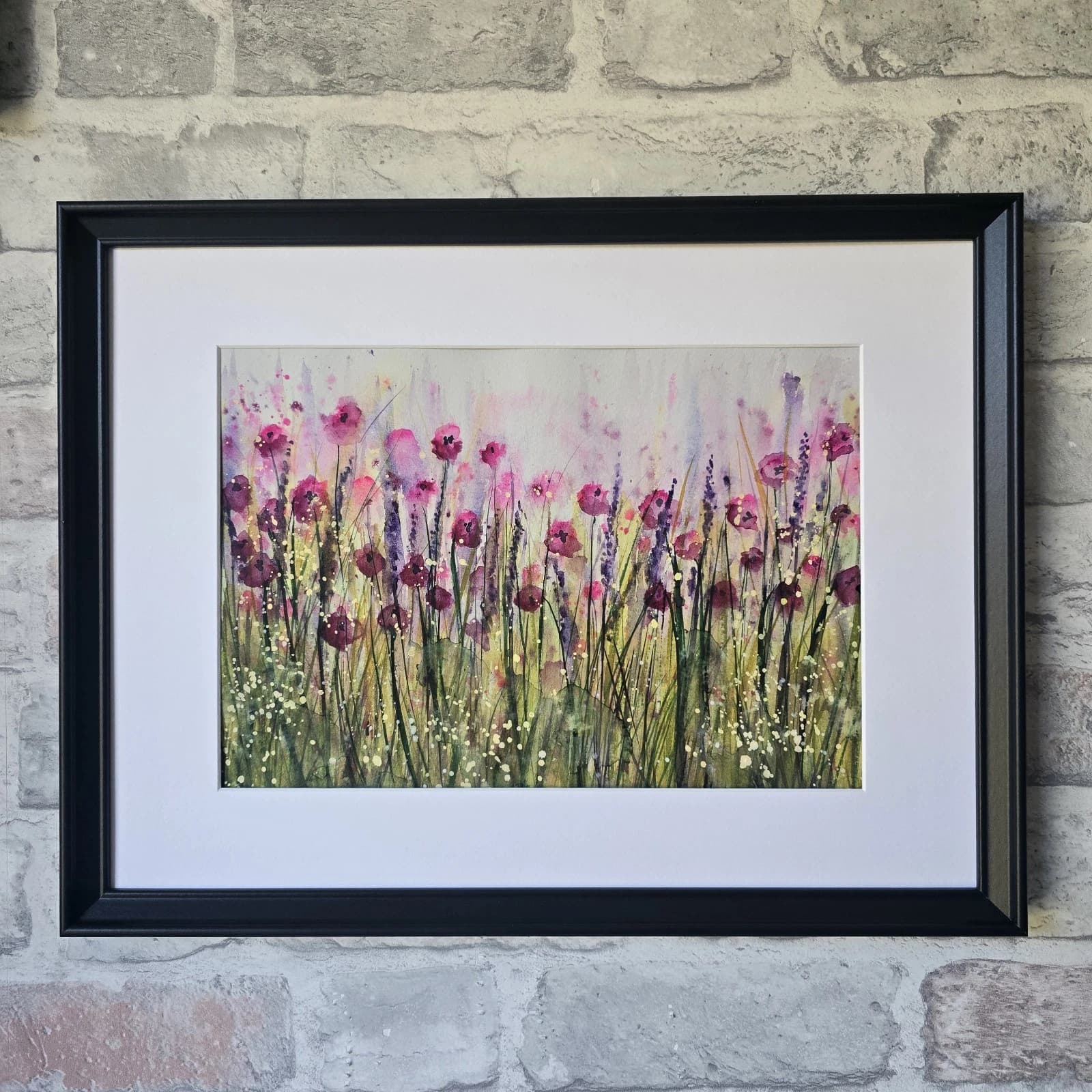 Landscape Watercolour Painting Wildflowers Poppies Modern Framed