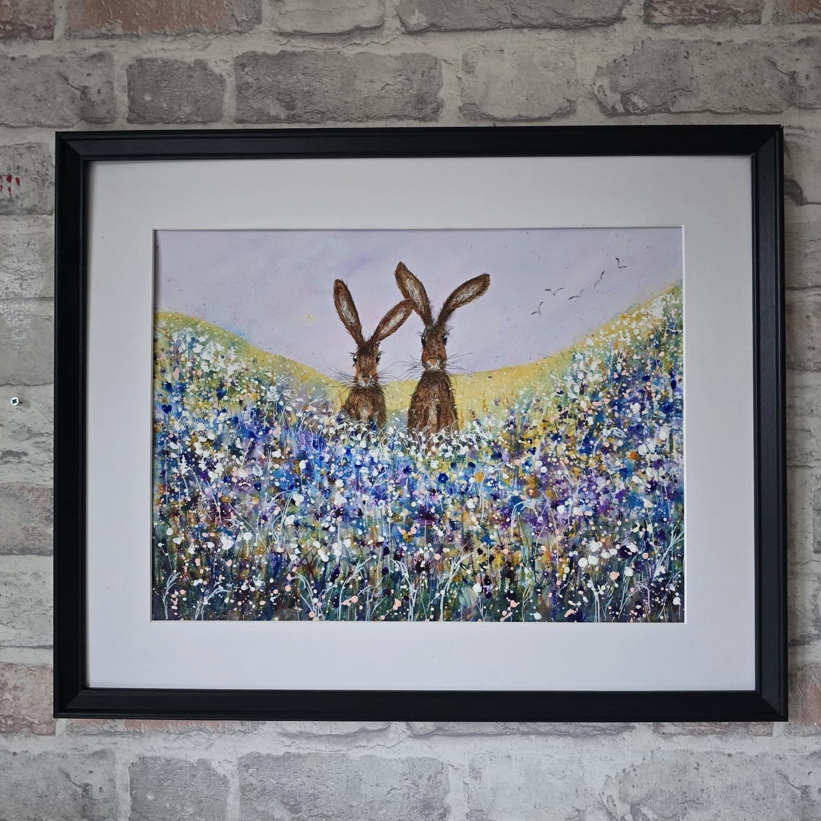 listingOriginal Painting Hares Floral Landscape Contemporary Framed