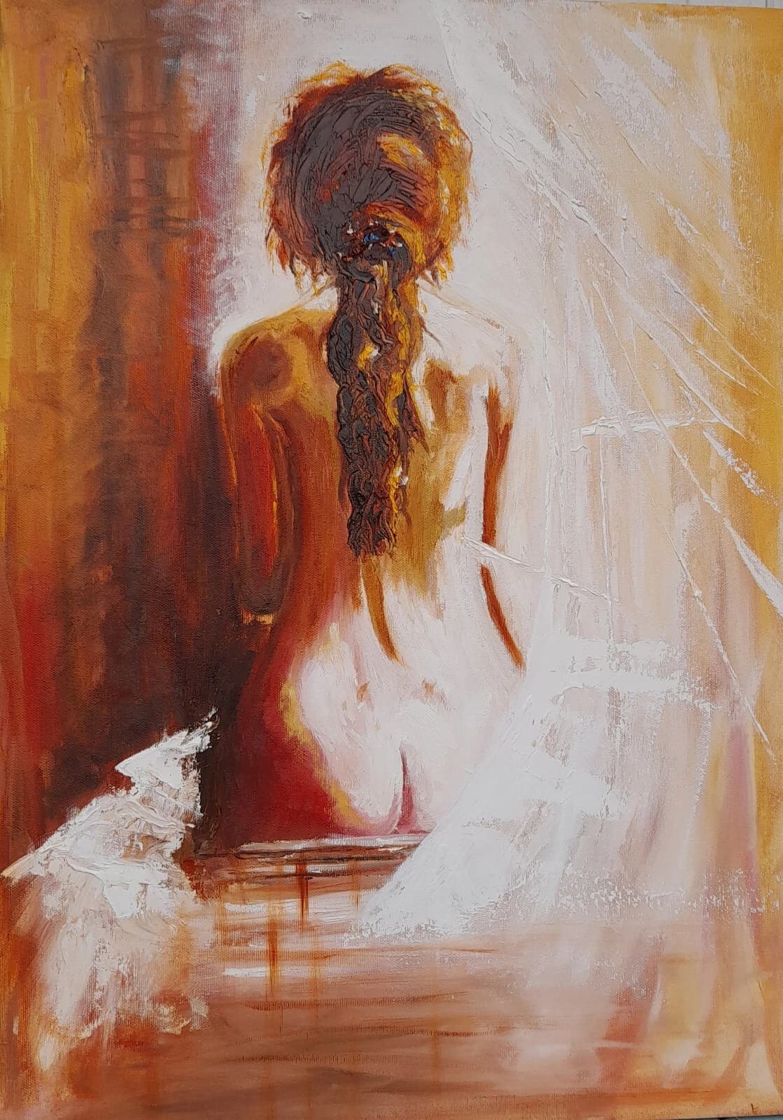 Nude Figure Woman Oil Painting Spa Bath Bathing