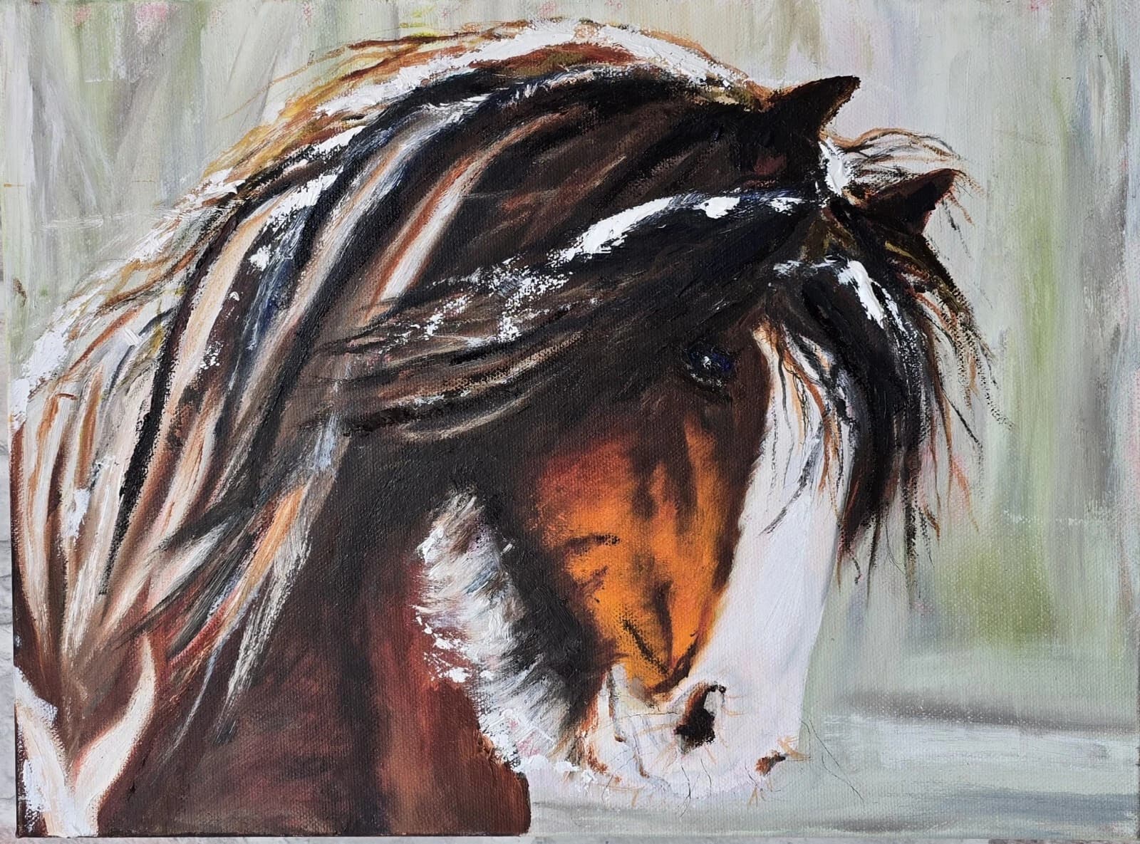 Oil Painting Clydesdale Horse Portrait Snow
