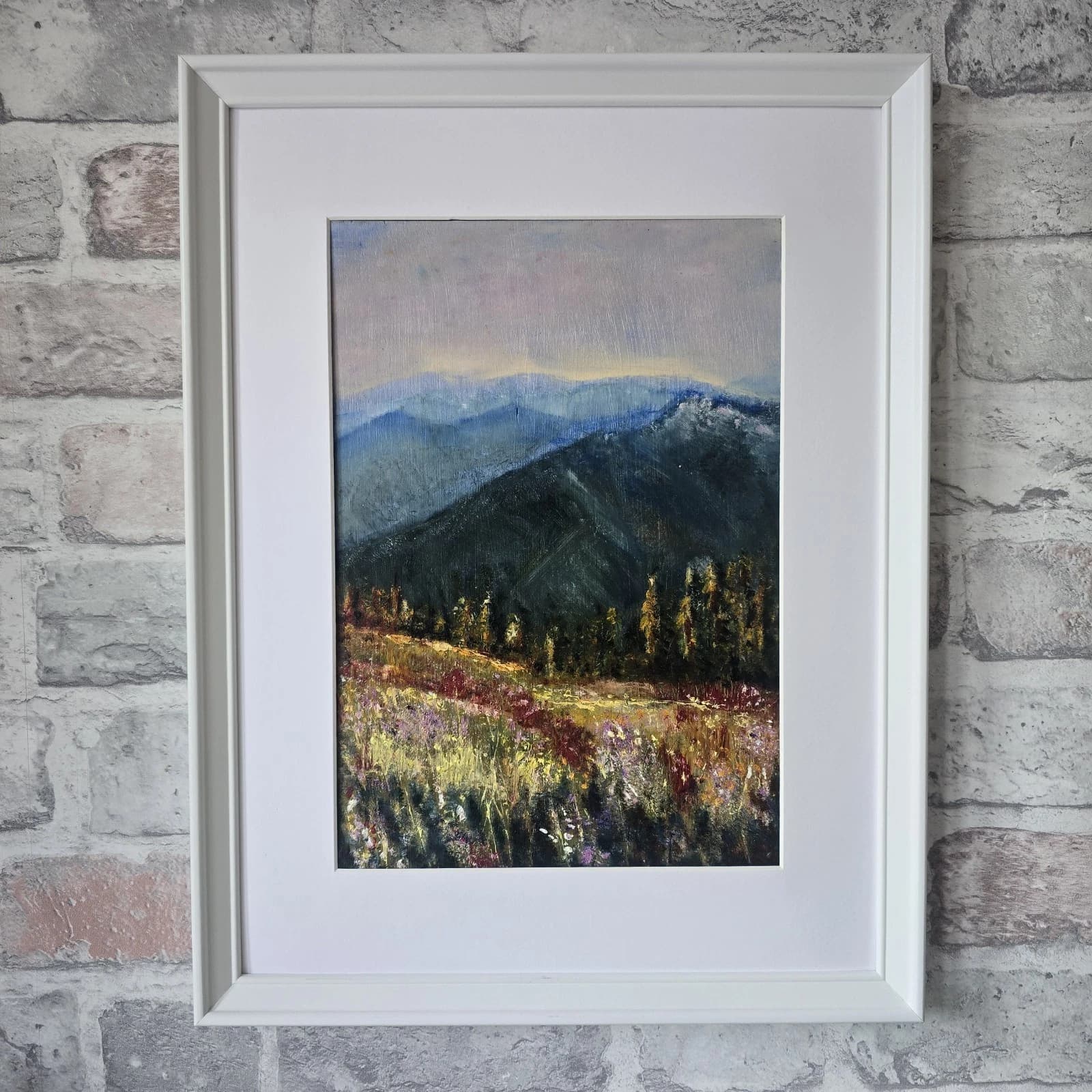 Oil Painting Mountains Fields Floral Landscape Framed