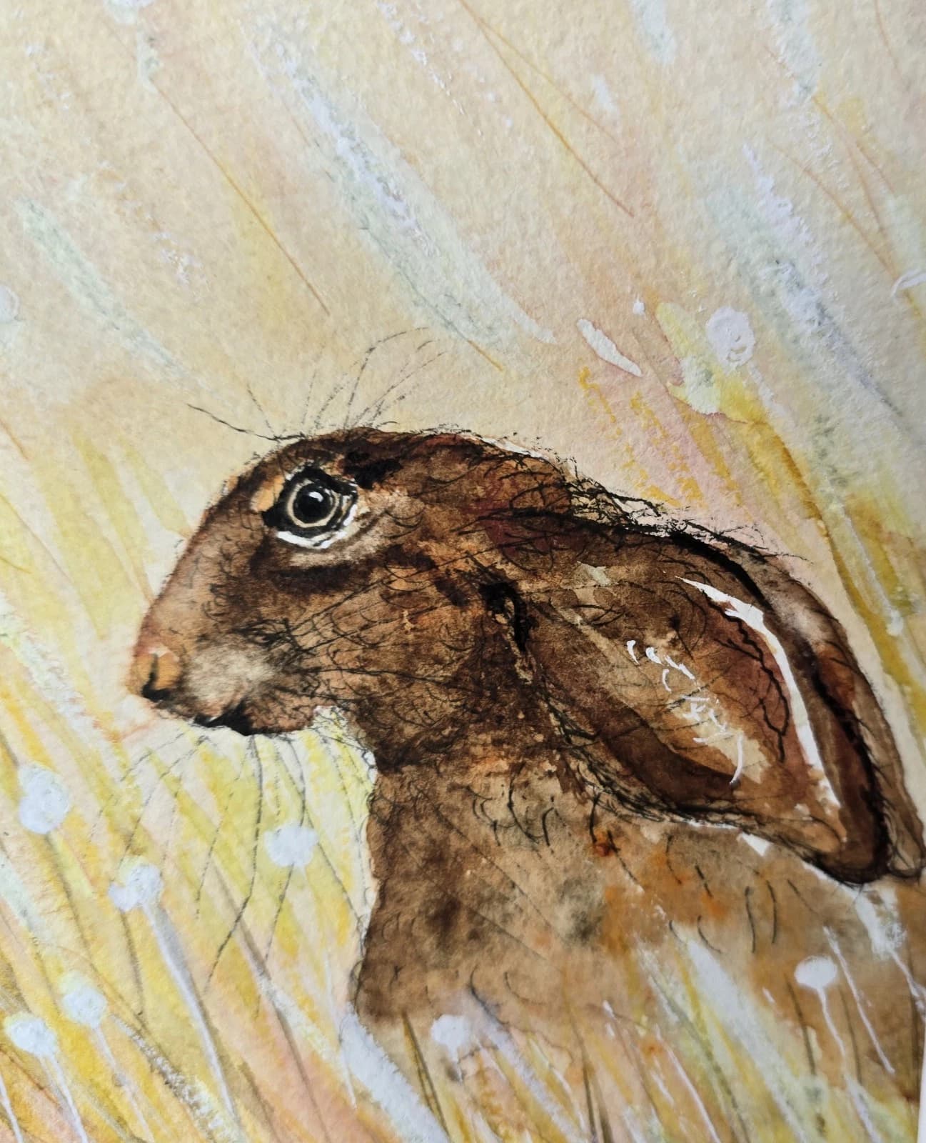 Watercolour Painting Hare Meadow Easter Spring Gift Framed