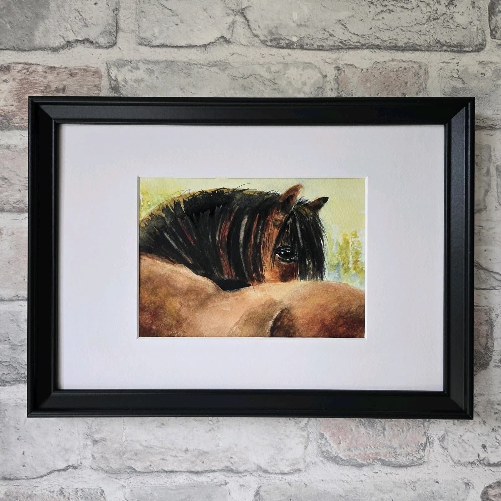 Watercolour Painting Horse Pony Bay Framed