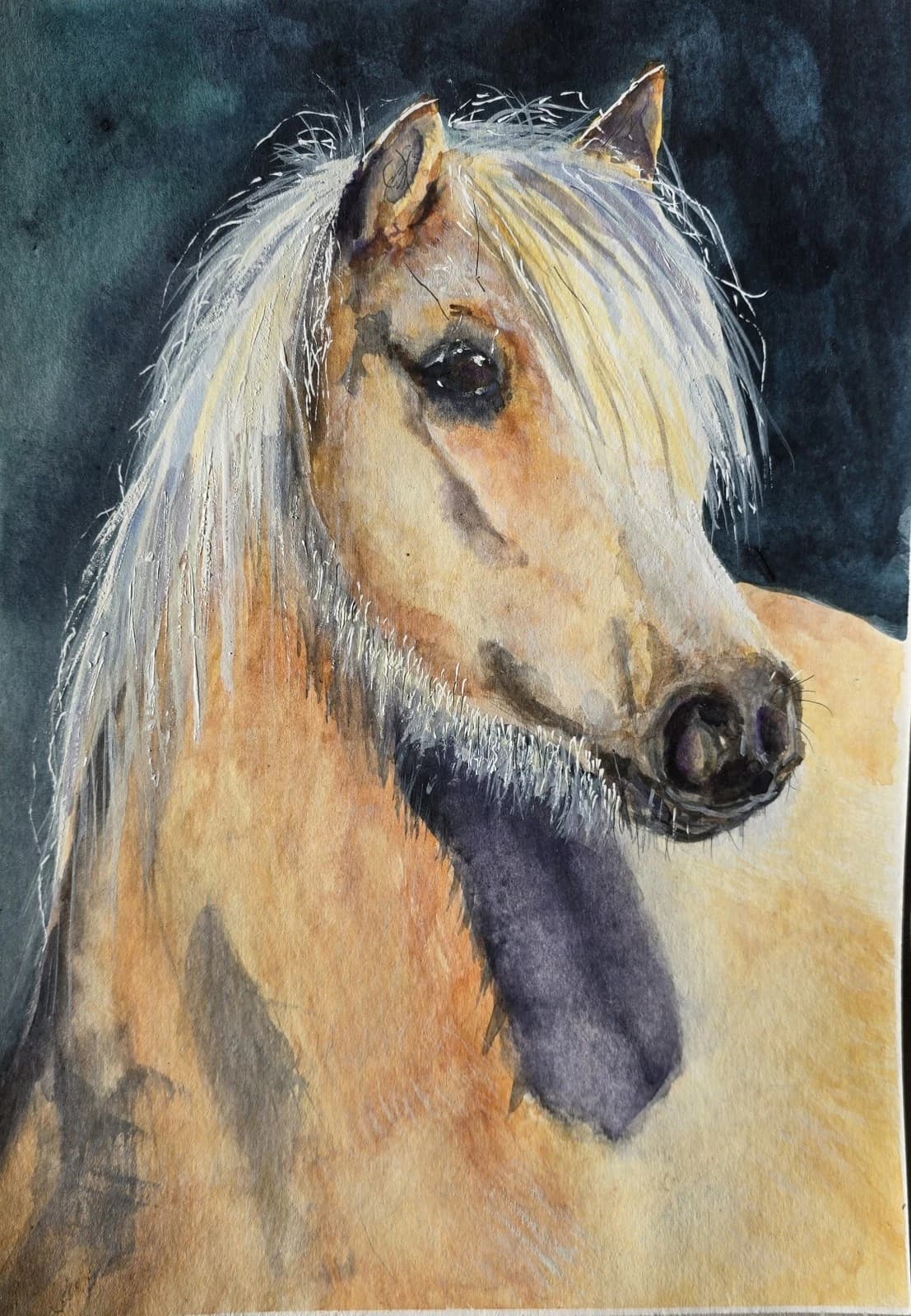 Watercolour Painting Palamino Pony Horse Head