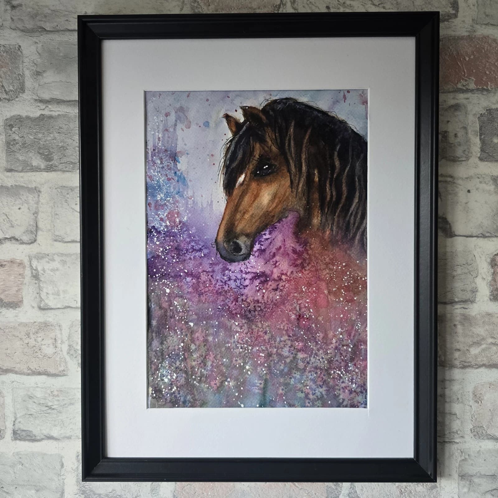 Watercolour Painting Pony Horse Head Floral Fantasy Framed