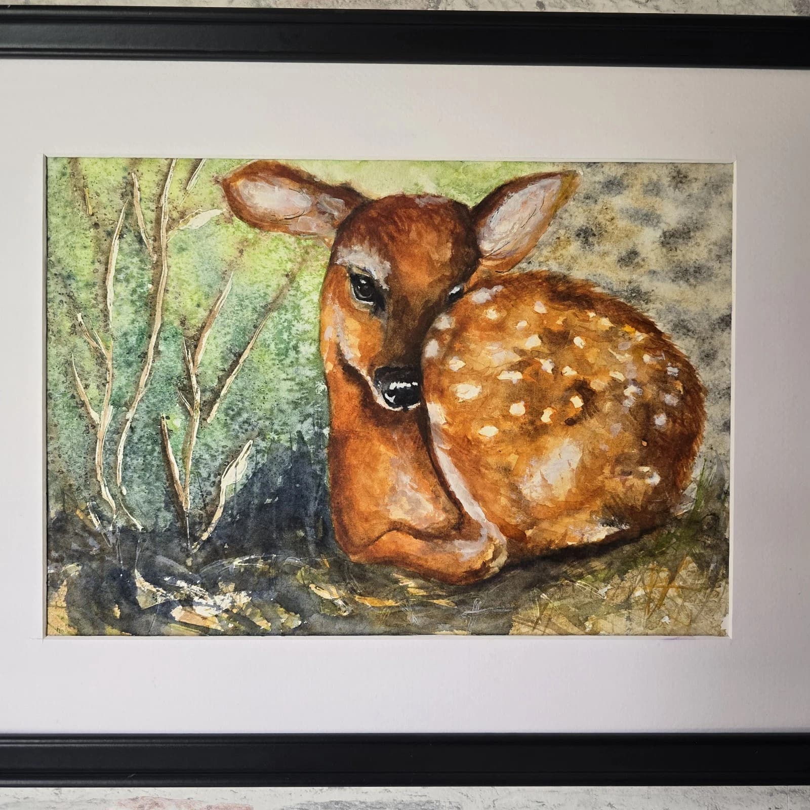 Watercolour Painting Red Dear Fawn Framed