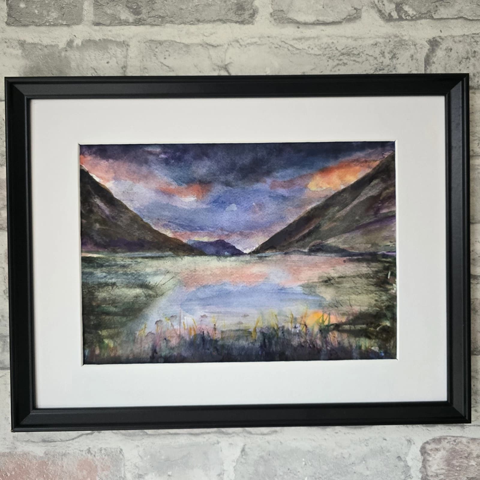 Watercolour Painting Western Highland Rain Loch Evite Sunset Framed